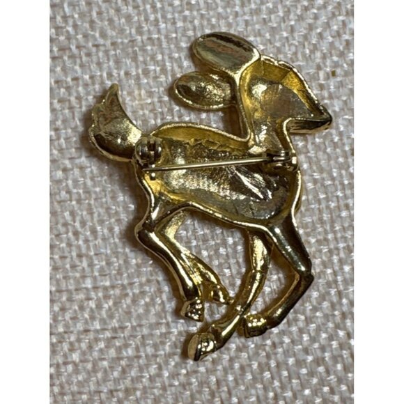 Deer Brooch Pin Animal Jewelry Vintage Gold Tone Bambi Fawn Rhinestone 1.5" - Picture 6 of 7